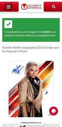 Michelle Pfeiffer signed "Ant Man & the Wasp" 8x10 - Celebrity Authentics COA