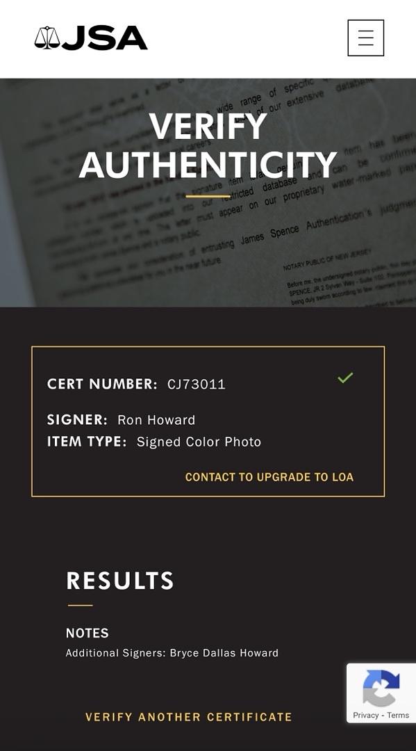 Ron Howard & Bryce Dallas Howard signed 8x10 JSA COA *RARE*