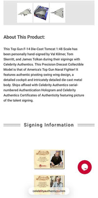 Val Kilmer, Tom Skerritt, James Tolkan, Whip Hubley and Michael Ironside Signed F-14 Tomcat Aircraft Replica - Celebrity Authentics