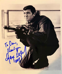 George Lazenby Signed, inscribed 8X10 Photo (James Bond) - SWAU COA