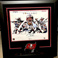 Tom Brady 31x30 framed signed 16x20 - 7x Super Bowl Champion Collage - Fanatics COA