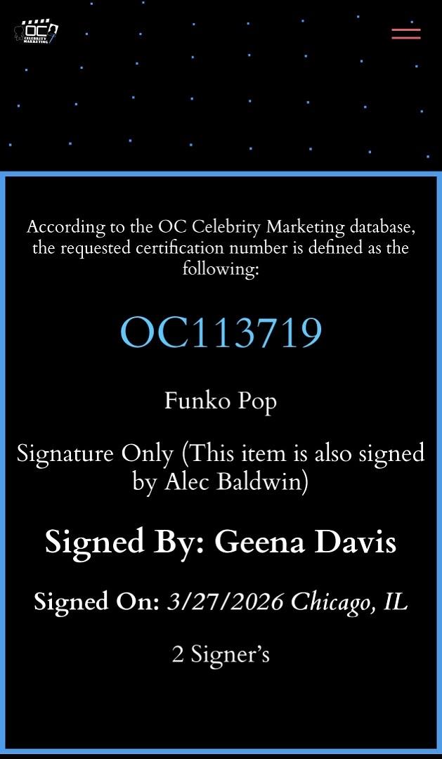 Alec Baldwin and Geena Davis signed Funko #1757 (Beetlejuice) - OC Celebrity Marketing *RARE*
