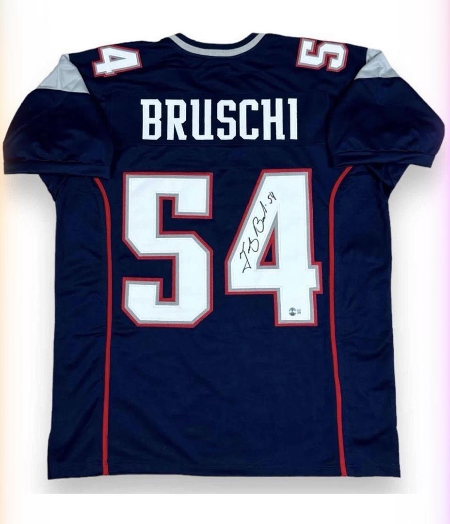 Tedy Bruschi Signed Patriots Blue Jersey -  Beckett COA