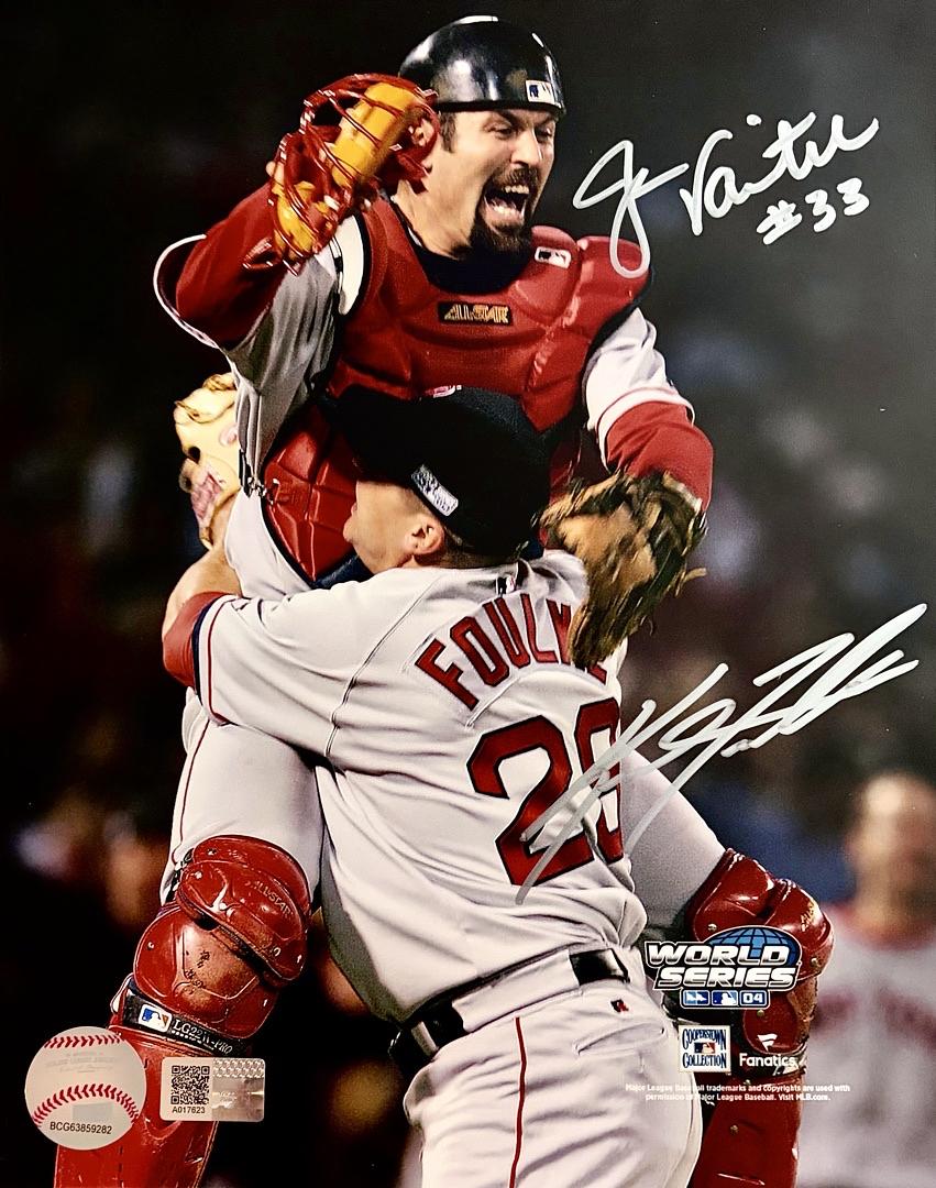 Jason Varitek & Keith Foulke signed Red Sox 2004 World Series 8x10 - New England Pictures COA