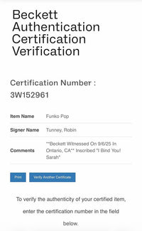 Robin Tunney signed "Sarah" Funko w/quote (The Craft) - **RARE** - Beckett COA