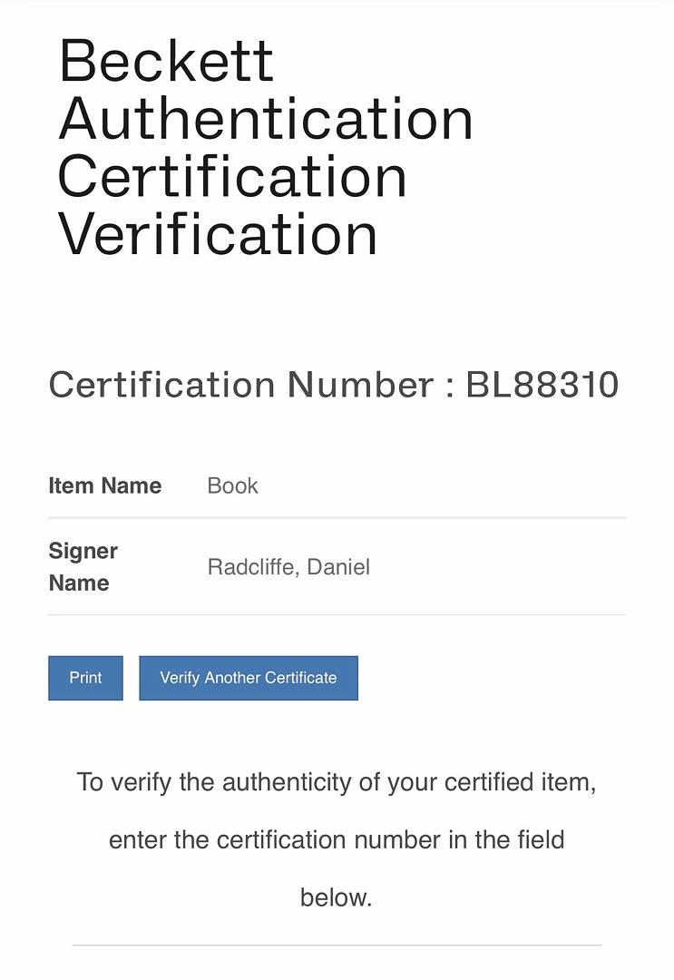 Daniel Radcliffe Autographed Book Half Blood Prince - Beckett COA