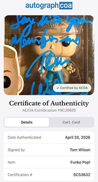 Tom Wilson signed Funko #963 (Back to the Future) w/quote - ACOA COA