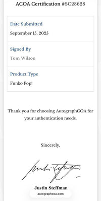 Tom Wilson signed Funko #963 (Back to the Future) w/quote - ACOA COA