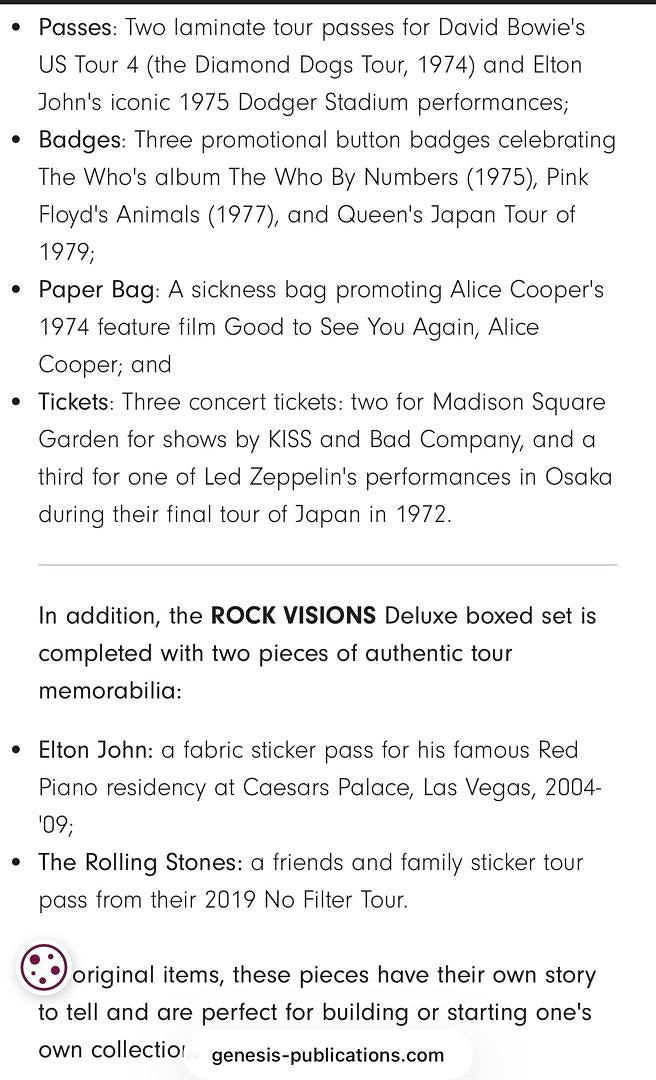 Elton John Rob Roth signed Limited Edition (375/500) book "Rock Visions" - Genesis Publications