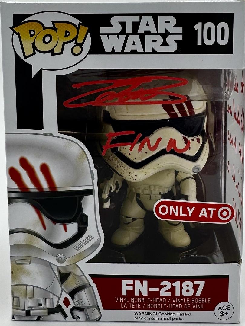 John Boyega signed "FN-2187" Funko Pop #100 w/character name and long quote - Official Pix COA