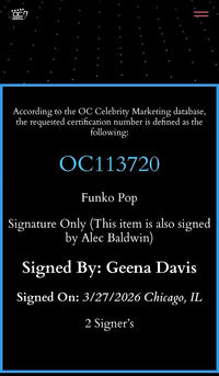 Alec Baldwin and Geena Davis signed Funko #1757 (Beetlejuice) - OC Celebrity Marketing *RARE*