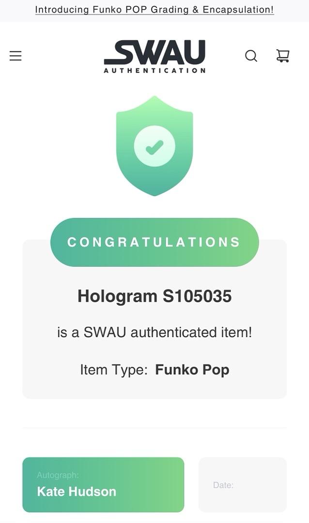 Kate Hudson signed Funko #1873 "Almost Famous" *RARE* - SWAU COA