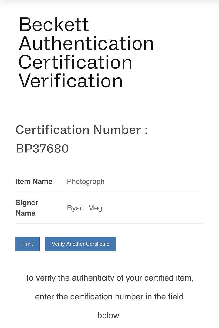 Meg Ryan signed 8x10 - Beckett COA