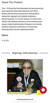 Adam West, Burt Ward and George Barris signed Batmobile #18/100 (Batman) - Celebrity Authentics COA