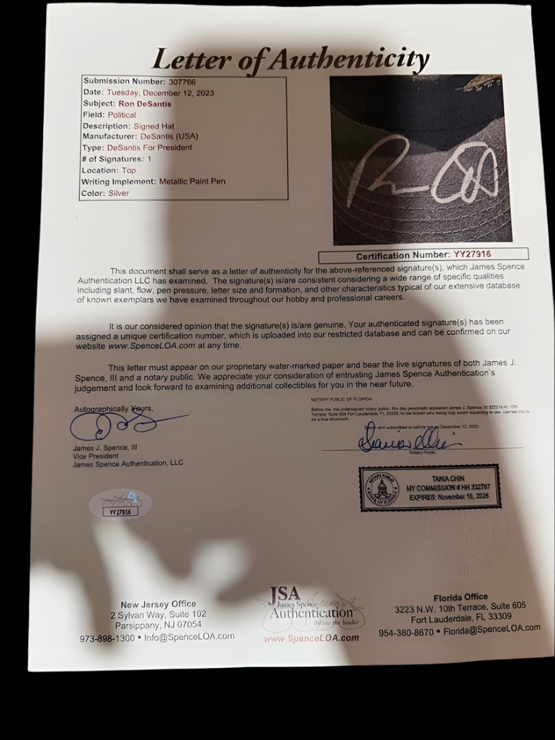 Ron DeSantis signed Presidential campaign hat - JSA COA w/full letter of authenticity