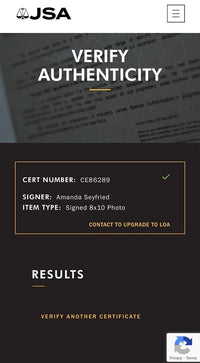 Amanda Seyfried Signed 8x10 Photo - JSA COA