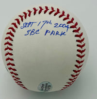 Jake Peavy signed baseball w/Barry Bonds 700th inscription - Sure Shot Promotions
