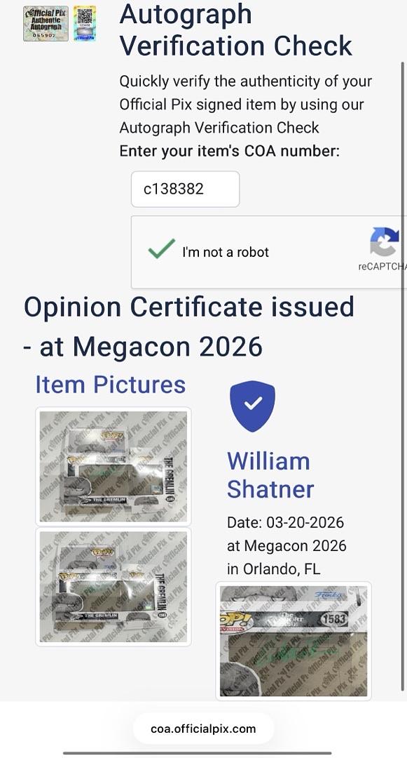 William Shatner Signed "Gremlin" Funko #1583 (Twilight Zone) - Official Pix COA **RARE**