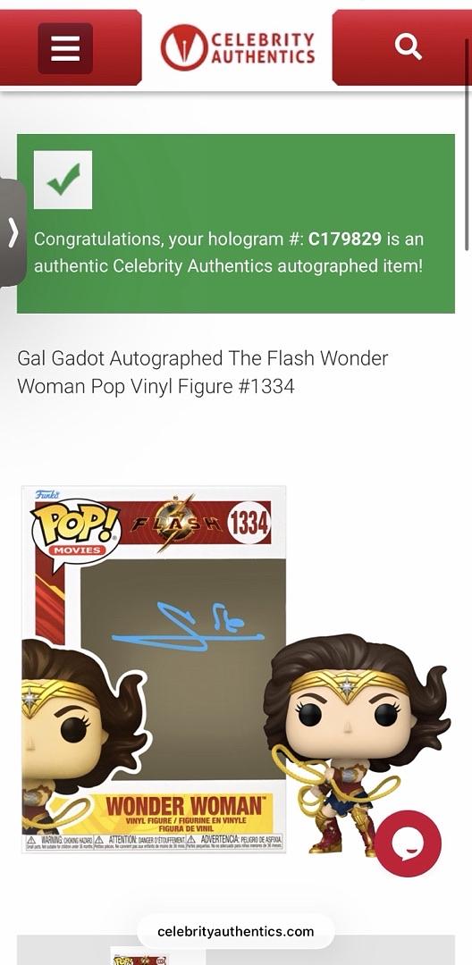 Gal Gadot Signed Funko Pop #1334 Wonder Woman (The Flash) - Celebrity Authentics COA