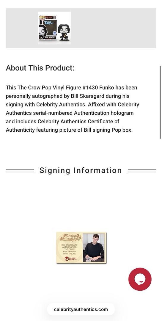 Bill Skarsgard signed "Eric Draven" Funko #1430 (The Raven) - Beckett COA