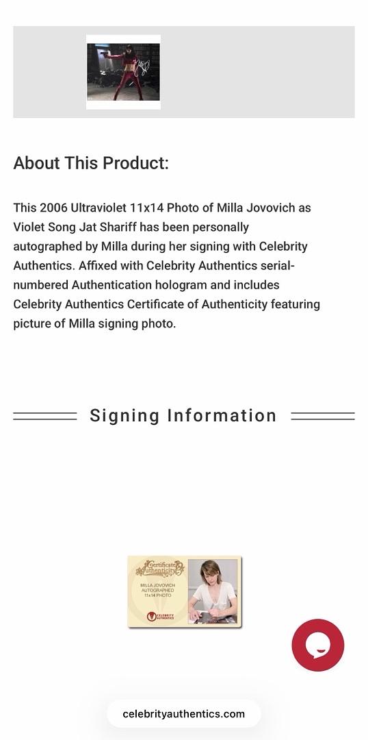 Milla Jovovich Signed 11x14 Photo (Resident Evil) - Celebrity Authentics