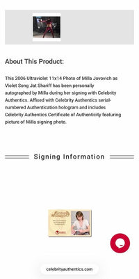 Milla Jovovich Signed 11x14 Photo (Resident Evil) - Celebrity Authentics