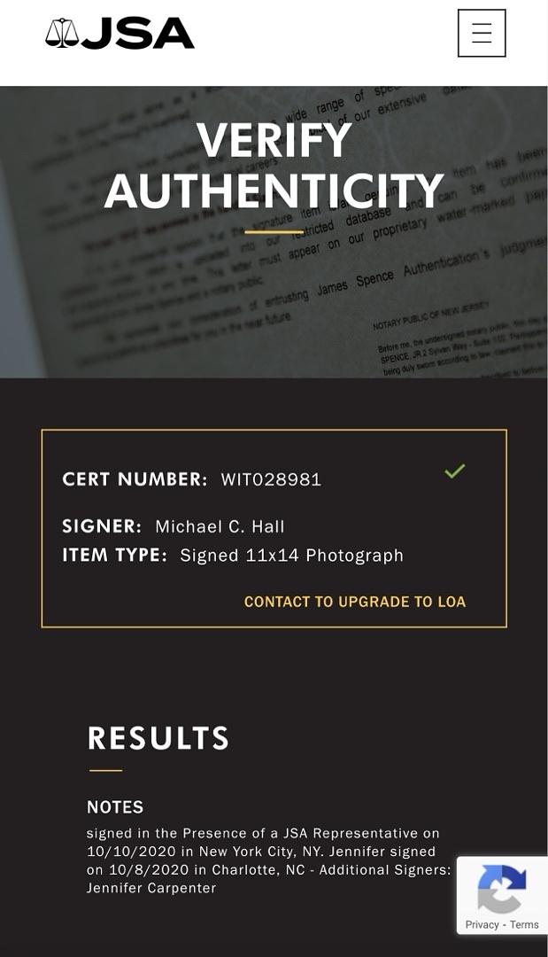 Michael C Hall & Jennifer Carpenter Signed 11x14 Photo (Dexter) - JSA COA