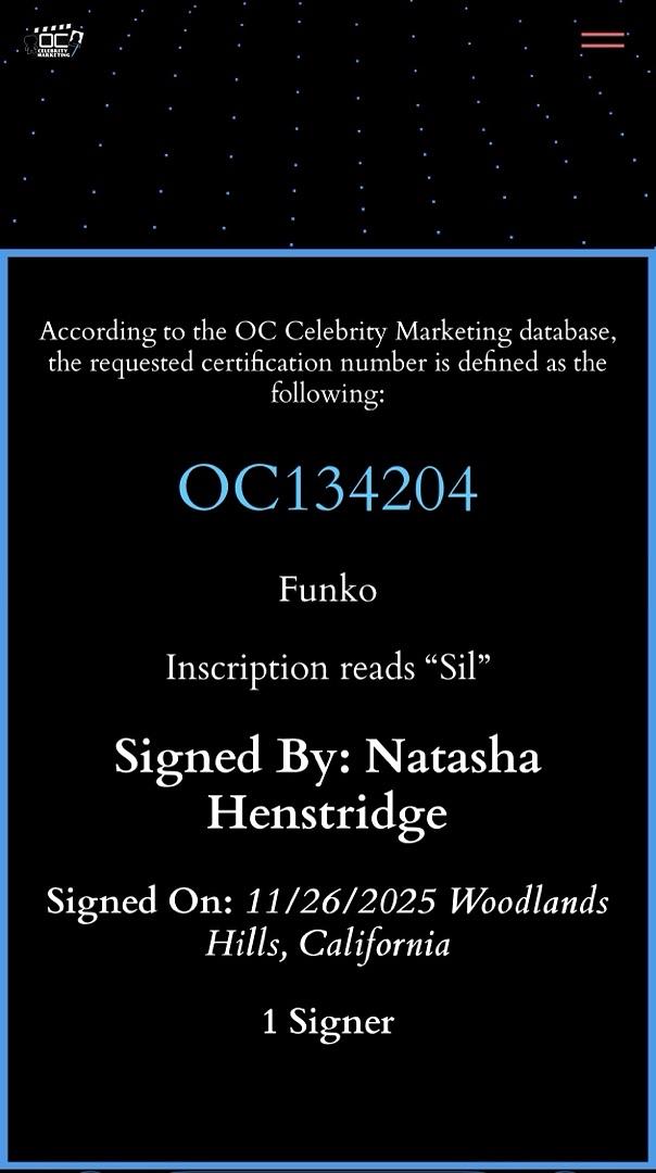 Natasha Henstridge signed "Sil" Funko #1906 (Species) - OC Celebrity Marketing COA
