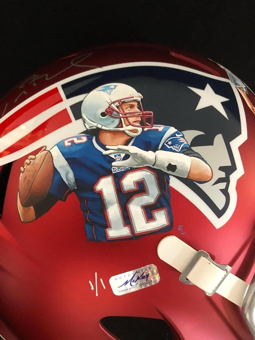 Tom Brady Autographed Custom painted 1/1 Replica Speed Helmet Tristar and GOAT COA