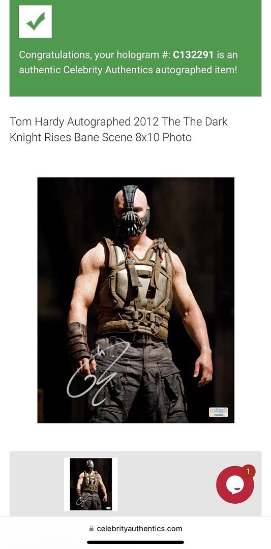 Tom Hardy Signed 8x10 Photo (Bane / Batman Dark Knight) - Celebrity Authentics