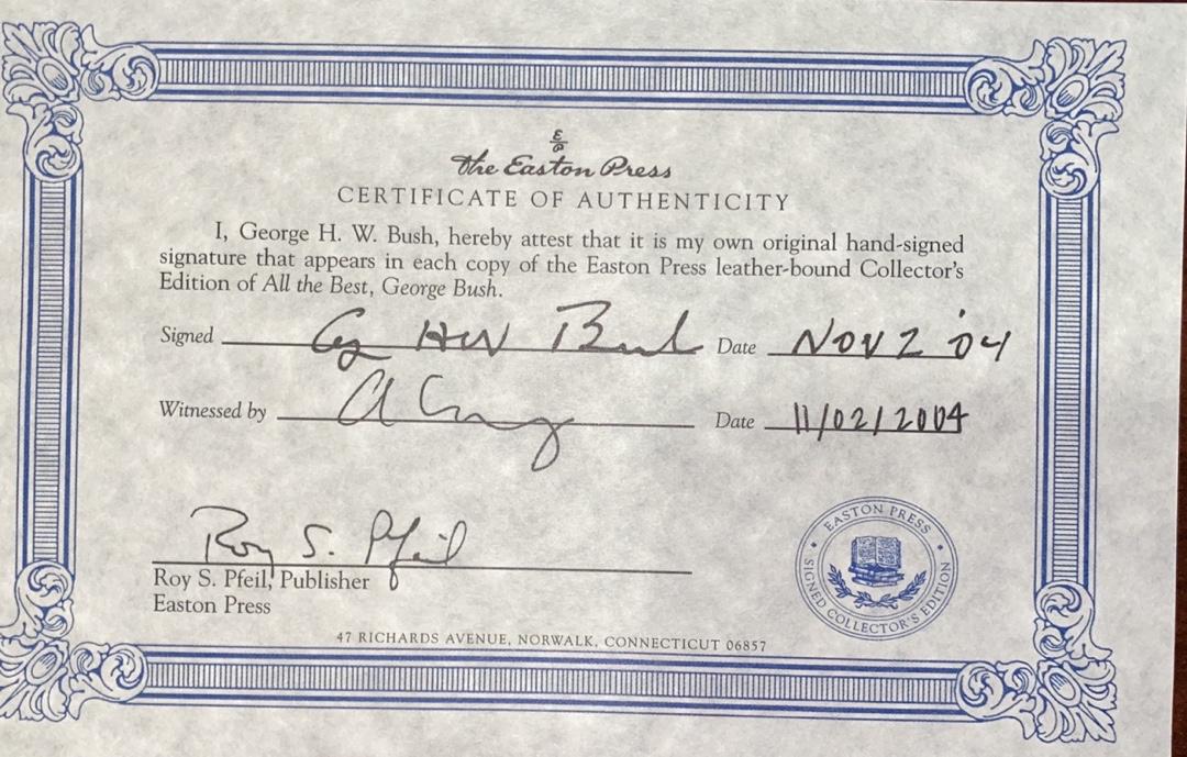 George Bush Autographed Book All the Best Easton Press (Red Binding) - #01