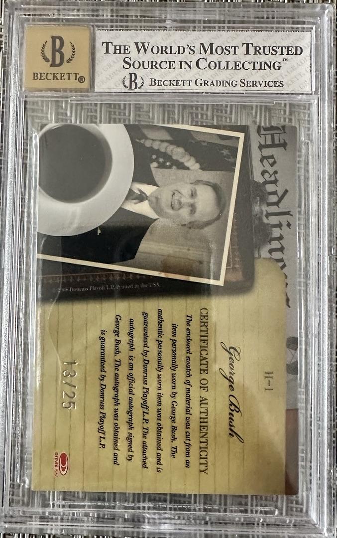 President George Bush Signed Donruss Americana Headliners #13/25 Autograph & Swatch *RARE* - Beckett Auto Grade 10