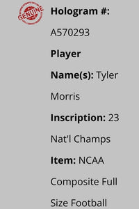 Tyler Morris Signed Composite Football w/ "23 National Champs" Inscription - Schwartz COA