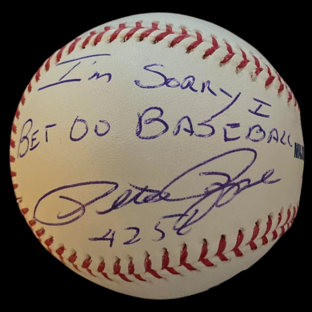 Pete Rose Autographed Rawlings Official Baseball w/ "Sorry I Bet on Baseball" +4256 Inscription -  JSA COA