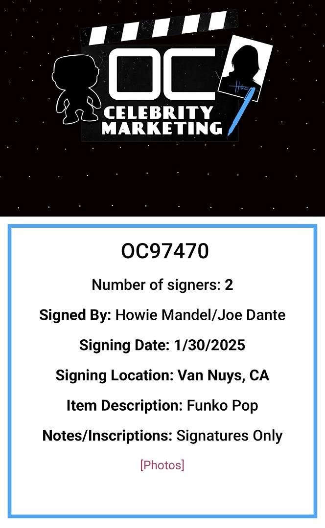 Howie Mandel Joe Dante Signed Funko Pop #1146 "Gizmo" (Gremlins) - OC Celebrity Marketing #03