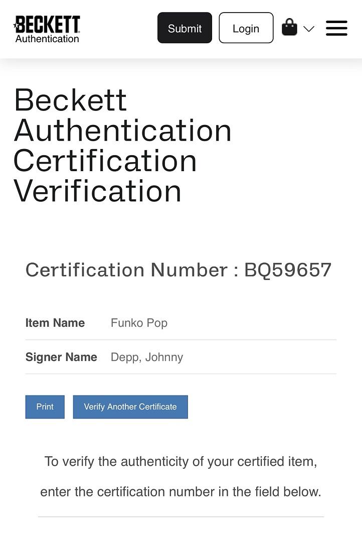 Johnny Depp Signed Funko Pop #1482 Jack Sparrow (Pirates Of The Caribbean)  - Beckett COA