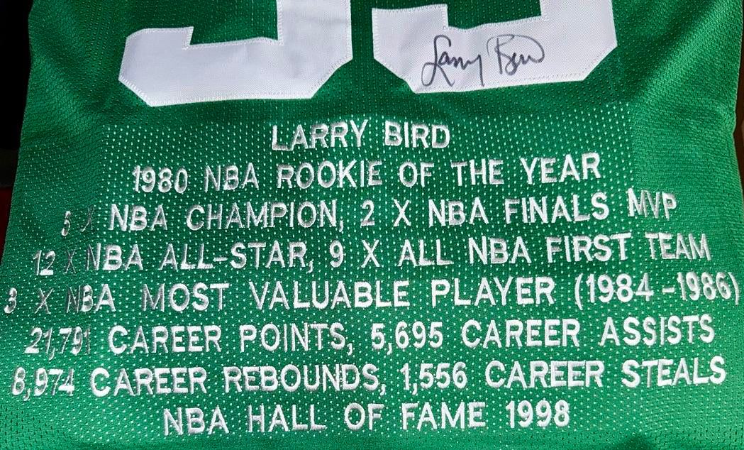 Larry Bird Signed Custom Green Career Stat Celtics Jersey  - JSA COA