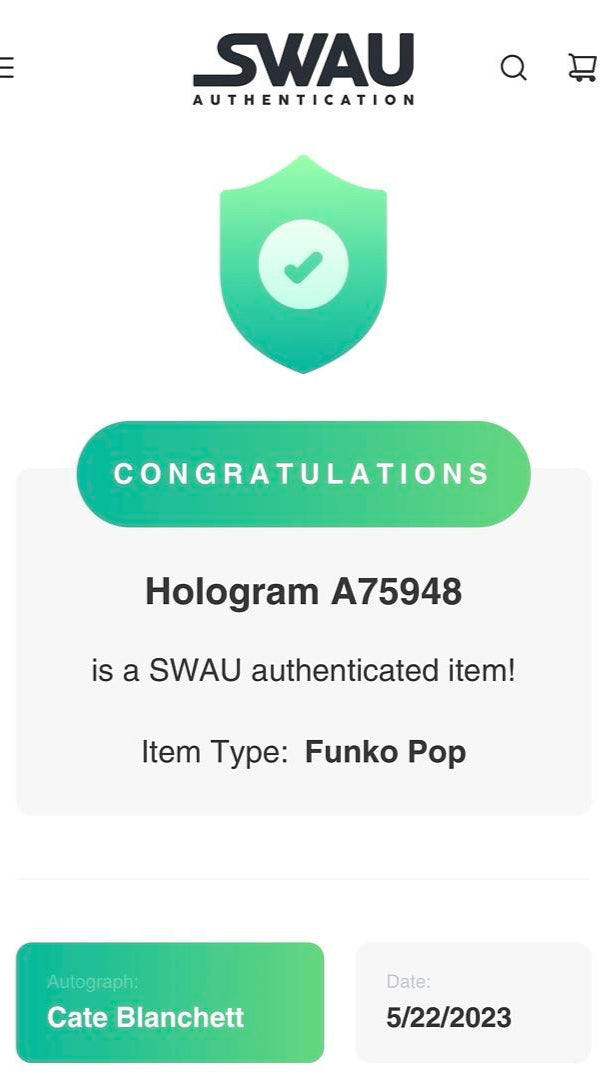 Cate Blanchett Signed Funko Pop #243 "Hela" Thor Ragnarok *RARE* - SWAU COA