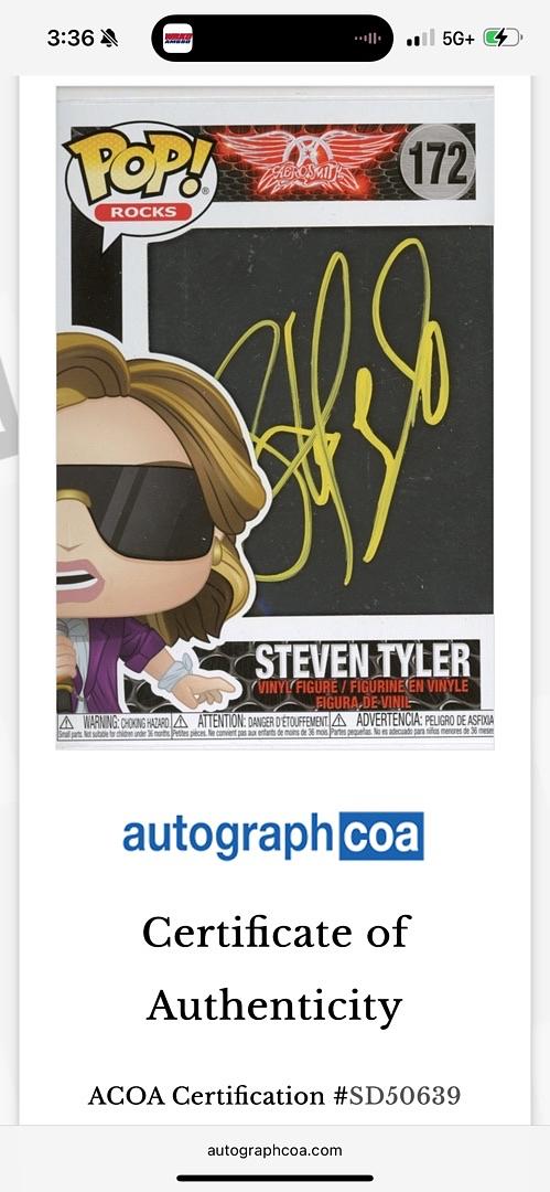 Steven Tyler Signed Funko Pop #172 (Aerosmith) *RARE* - ACOA