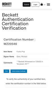 Richard Gere Signed Funko Pop #763 "Edward Lewis" Pretty Woman - Fanatics & Beckett COA