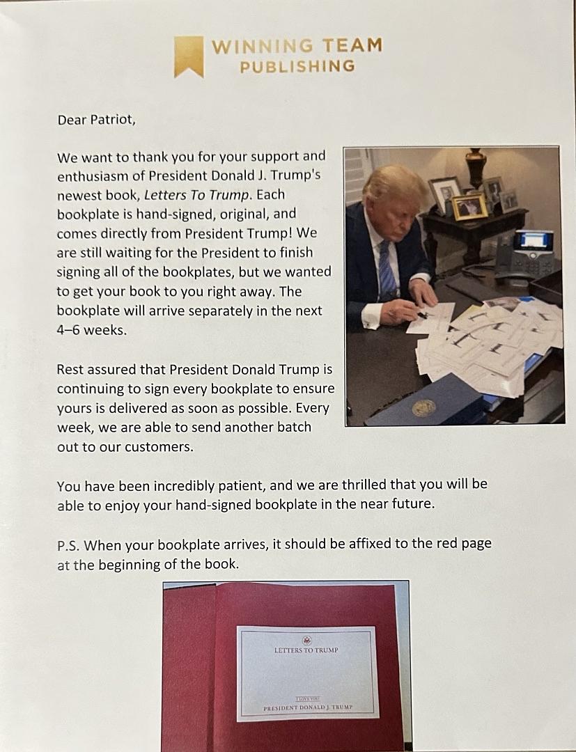 Donald Trump Autographed Book Letters to Trump Signed Hardcover - JSA COA #01