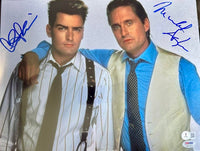 Michael Douglas & Charlie Sheen Signed Wall Street 11x14 (Blue Ink) - PSA/Beckett COA