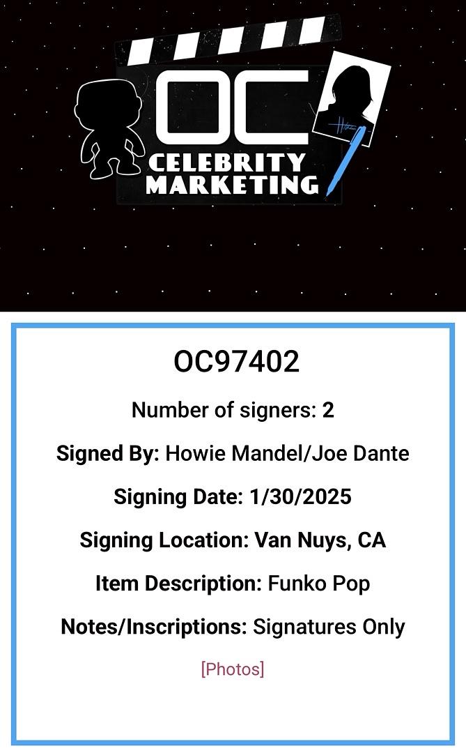 Howie Mandel Joe Dante Signed Funko Pop #1146 "Gizmo" (Gremlins) - OC Celebrity Marketing