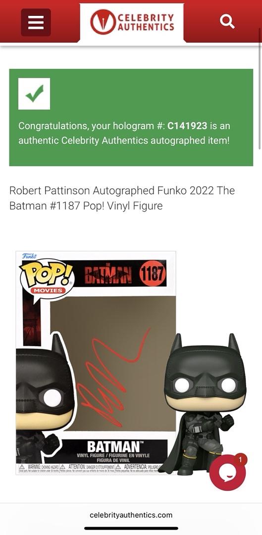 Robert Pattinson Signed Funko Pop #1187 (Batman) - Celebrity Authentics