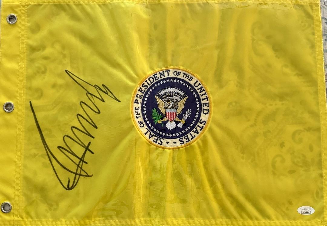 Donald Trump Signed Golf Flag Presidential Seal Autographed  - JSA COA w/full letter of authenticity