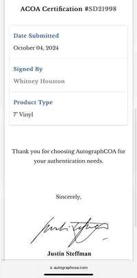 Whitney Houston Signed Album Cover (Greatest Love Of All)  - ACOA