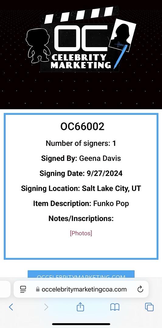 Geena Davis Signed Funko Pop #993 "Barbara Maitland" (Beetlejuice) - OC Celebrity COA