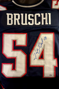Tedy Bruschi Signed Patriots Blue Jersey -  Sure Shot COA