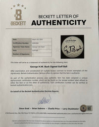 George Bush Signed Golf Ball - Beckett COA w/full letter of authenticity