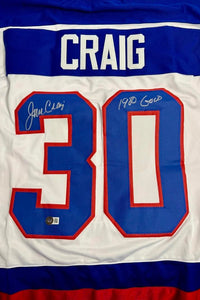 Jim Craig 1980 Signed Team USA Hockey Jersey w/ "1980 Gold" Inscription - Beckett COA #01